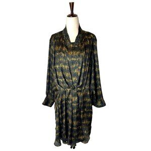 Isabel Marant‎ Black And Gold Long Sleeve Pleated Draped Mini Dress Size M